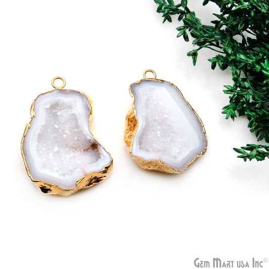 Geode Druzy 28x39mm Organic Gold Electroplated Single Bail Gemstone Earring Connector 1 Pair