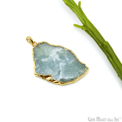 Aquamarine Free Form shape 55x35mm Gold Electroplated Gemstone Single Bail Pendant