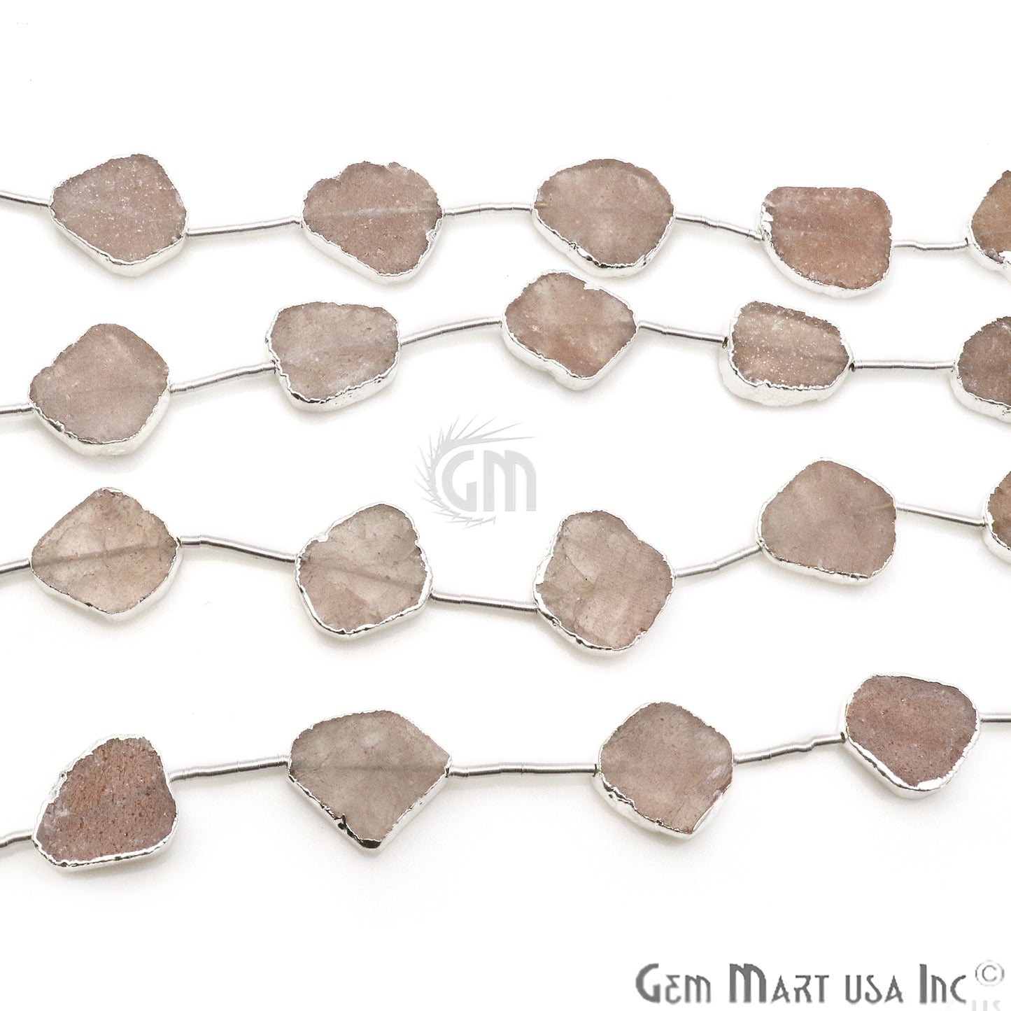 Strawberry Quartz Free Form 18x15mm Silver Edged Crafting Beads Gemstone Strands 9INCH - GemMartUSA