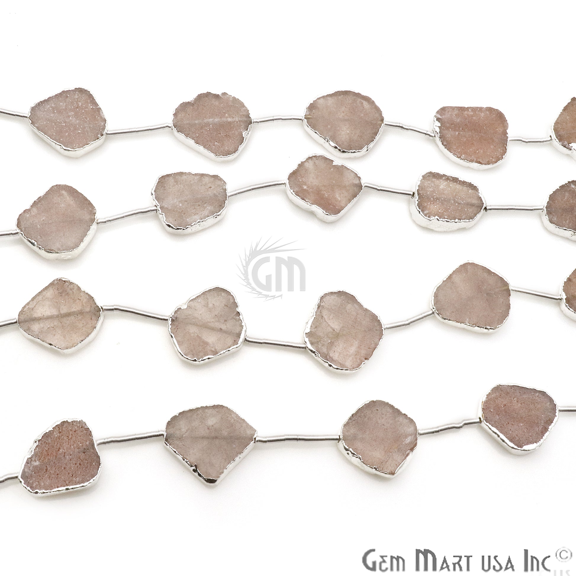 Strawberry Quartz Free Form 18x15mm Silver Edged Crafting Beads Gemstone Strands 9INCH - GemMartUSA