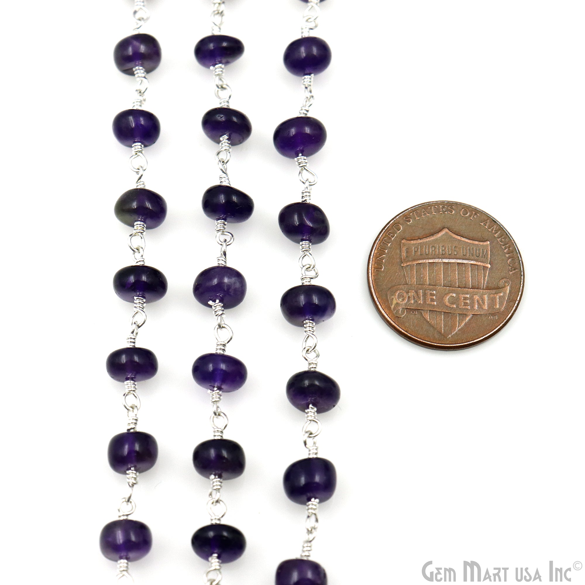 Amethyst Cabochon Beads 6-7mm Silver Plated Gemstone Rosary Chain