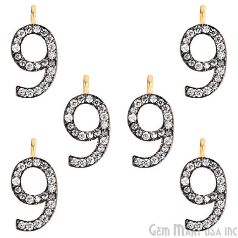 9' Numbering CZ Pave Gold Vermeil Charm for Bracelet & Pendants - GemMartUSA