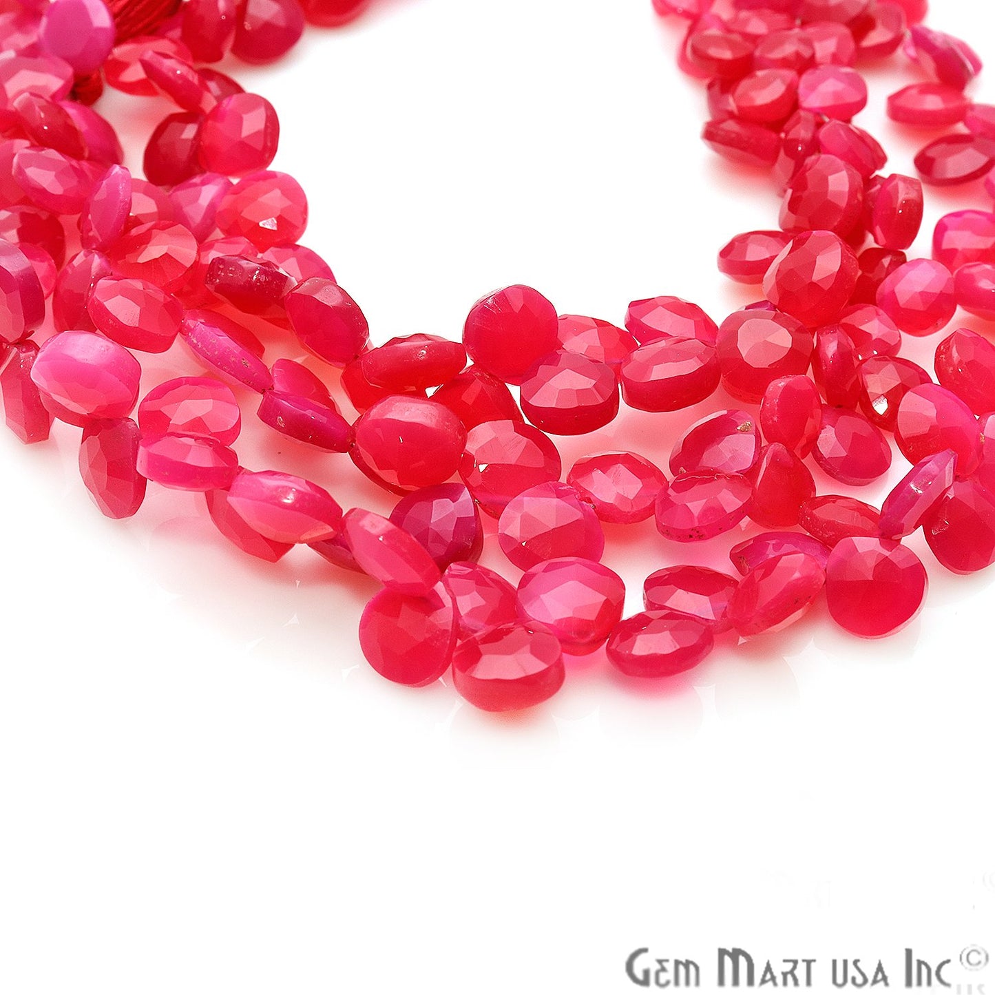 Hot Pink Chalcedony Heart Shape Gemstone Bead 7-8mm Rondelle Beads - GemMartUSA