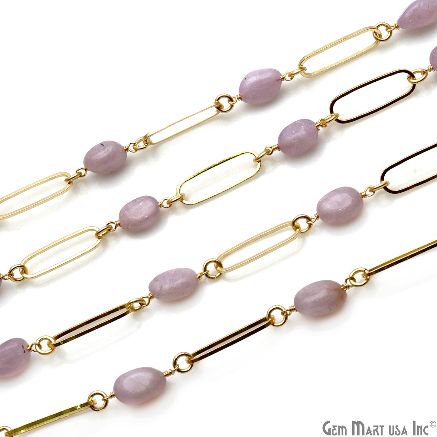 Pink Agate Gold Plated Rectangle Finding Rosary Chain - GemMartUSA