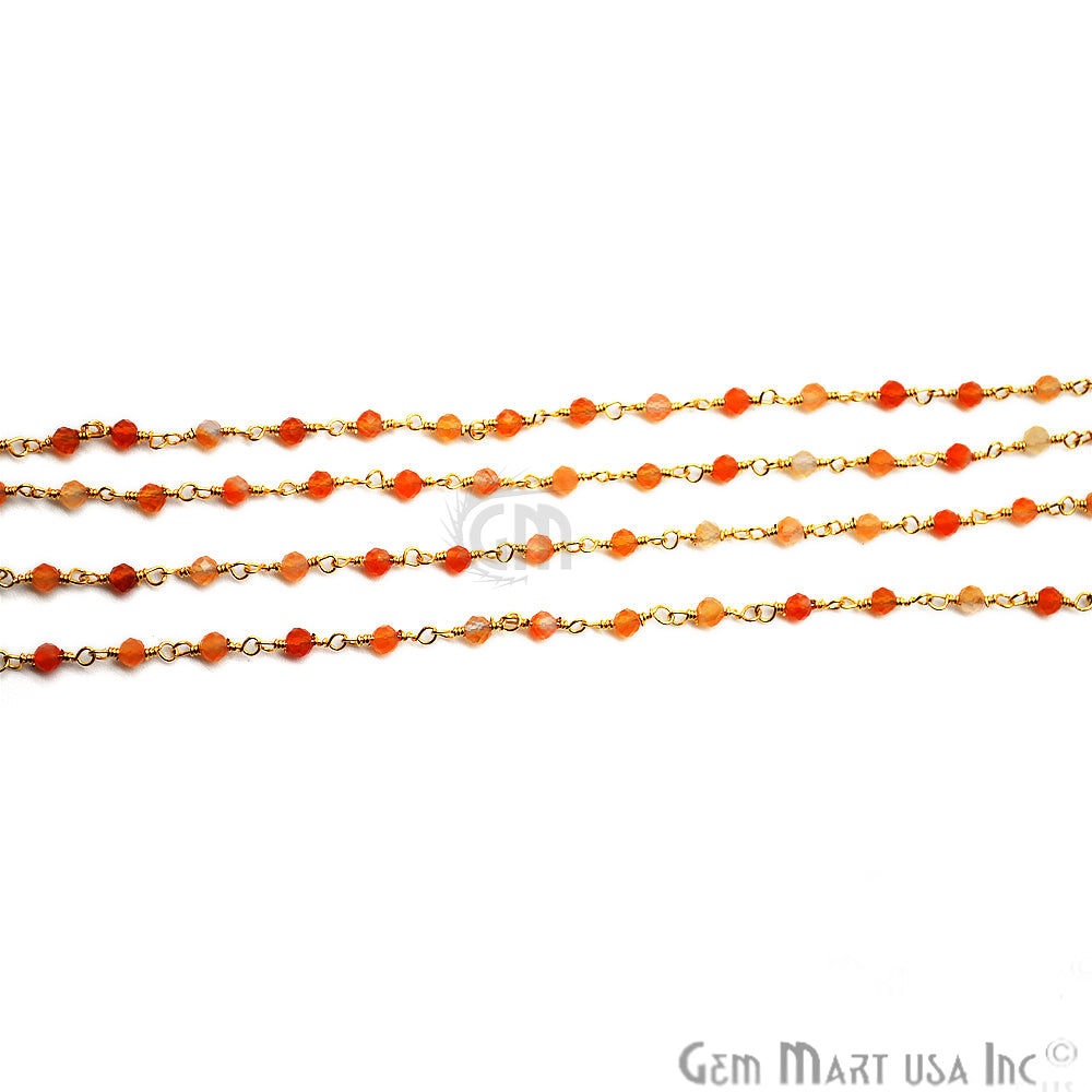 Hessonite Gemstone 2.5-3m Gold Wire Wrapped Bead Rosary Chain - GemMartUSA