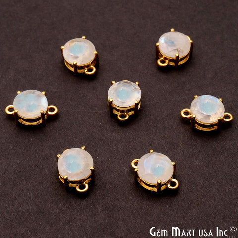 Rainbow Moonstone Prong Setting Gold Plated Flashy Gemstone Connector - GemMartUSA