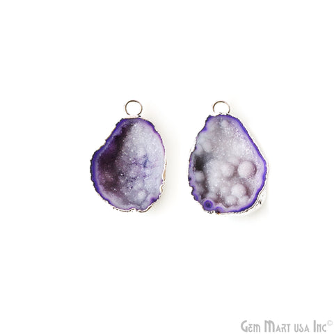 Geode Druzy 21x31mm Organic Silver Electroplated Single Bail Gemstone Earring Connector 1 Pair