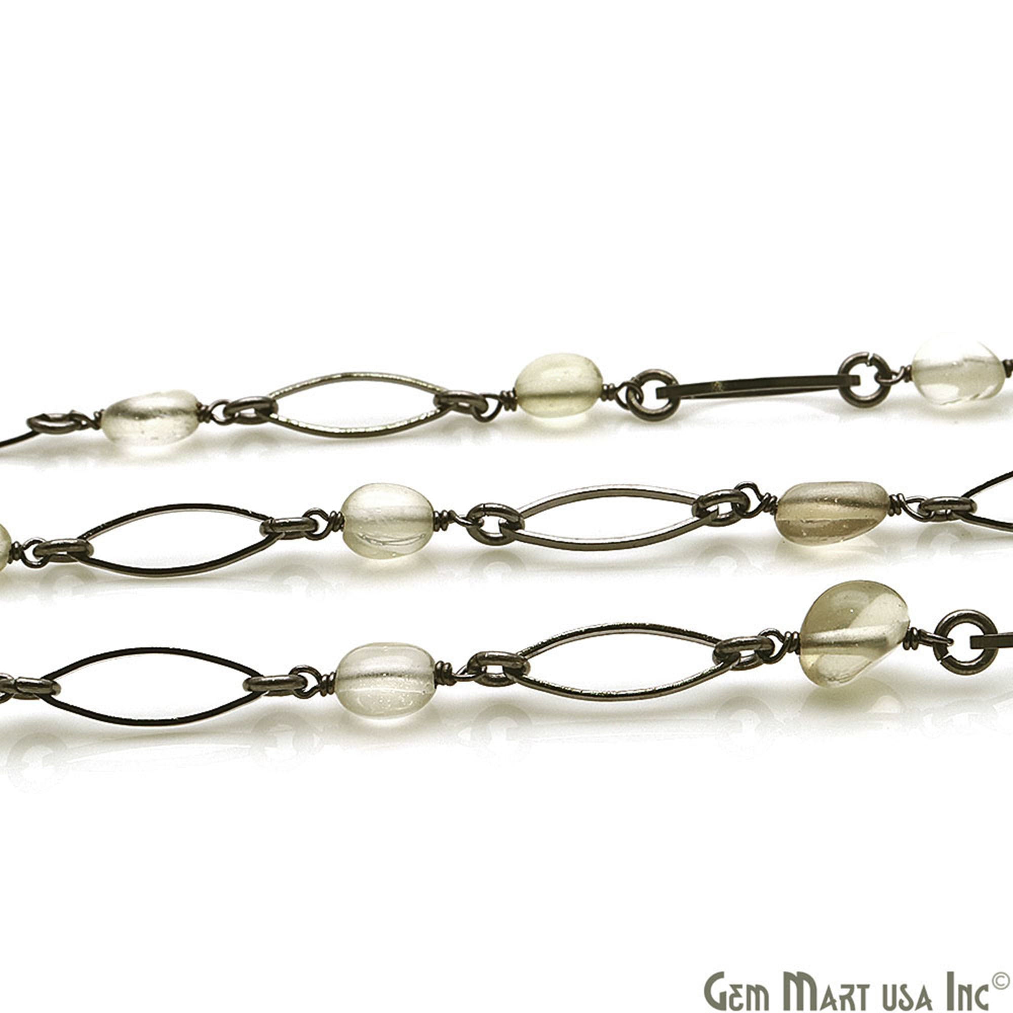 Prehnite With Oxidized Marquise Finding Rosary Chain - GemMartUSA