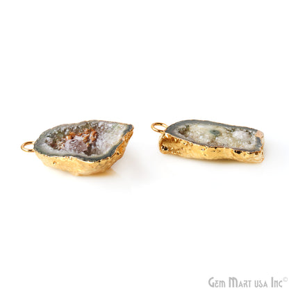 Geode Druzy 18x25mm Organic Gold Electroplated Single Bail Gemstone Earring Connector 1 Pair