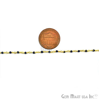 Lapis Lazuli Beads Chain, Gold Plated Wire Wrapped Rosary Chain - GemMartUSA (762794311727)