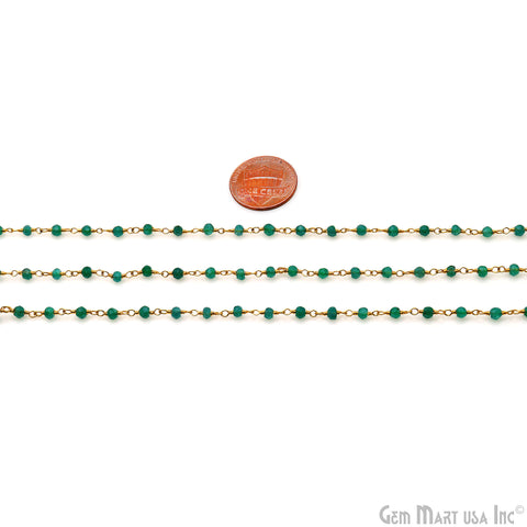 Green Jade 2.5-3mm Round Tiny Beads Gold Plated Rosary Chain