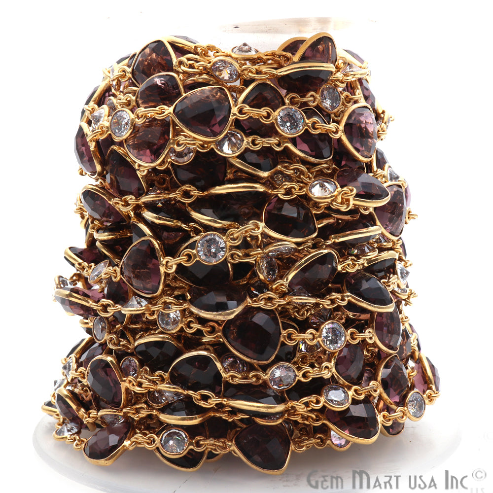Amethyst & Crystal Gold Plated Bezel Link Continuous Connector Chain - GemMartUSA