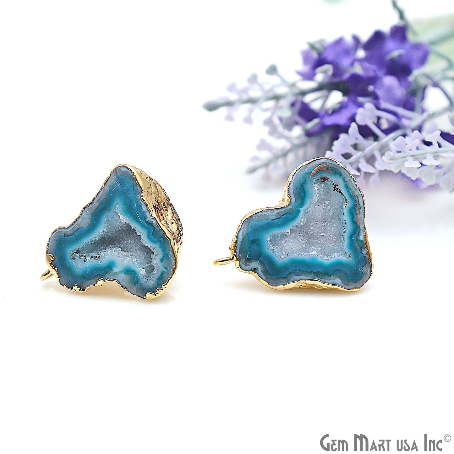 DIY Agate Slice Geode Druzy Gold Edged Loop Connector Studs Earrings