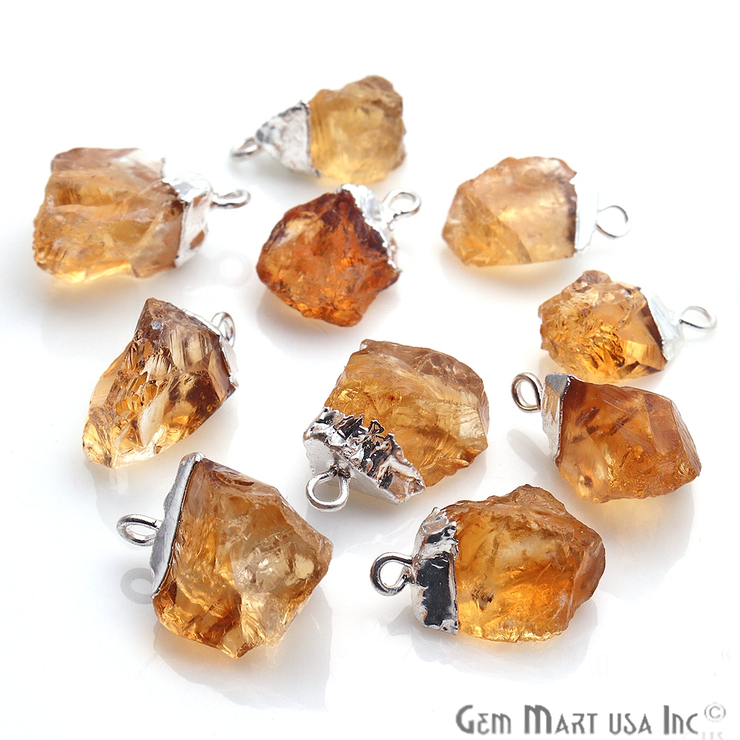 Rough Citrine Gemstone 15x8mm Silver Edged Bracelets Charm Connectors - GemMartUSA