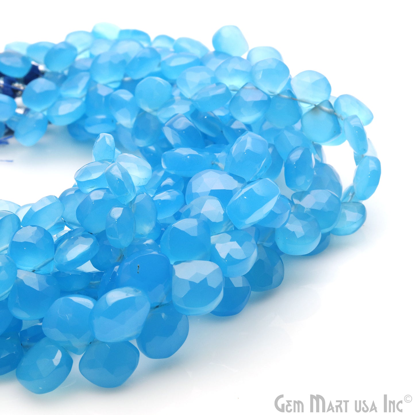 Sky Blue Chalcedony Heart Beads, 8 Inch Gemstone Strands, Drilled Strung Briolette Beads, Heart Shape, 7-10mm