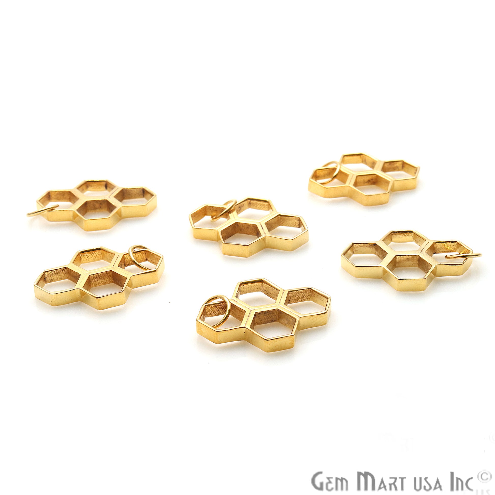 Hexagon Shaped 24x17mm Gold Plated Finding Charm, Four hexagon attached, Gold Jewelry Charm, Single Bail connector - GemMartUSA