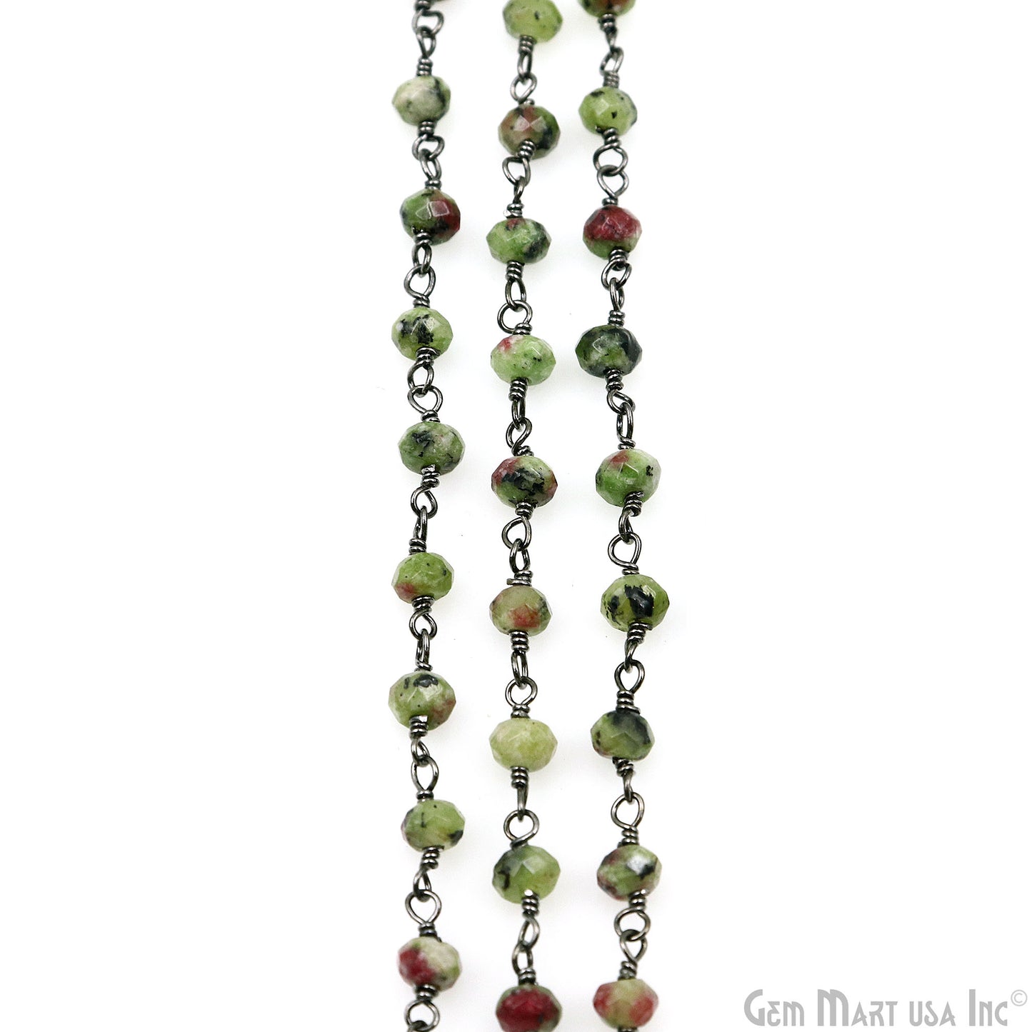 Ruby Zoisite Jade Faceted Beads 4mm Oxidized Gemstone Rosary Chain