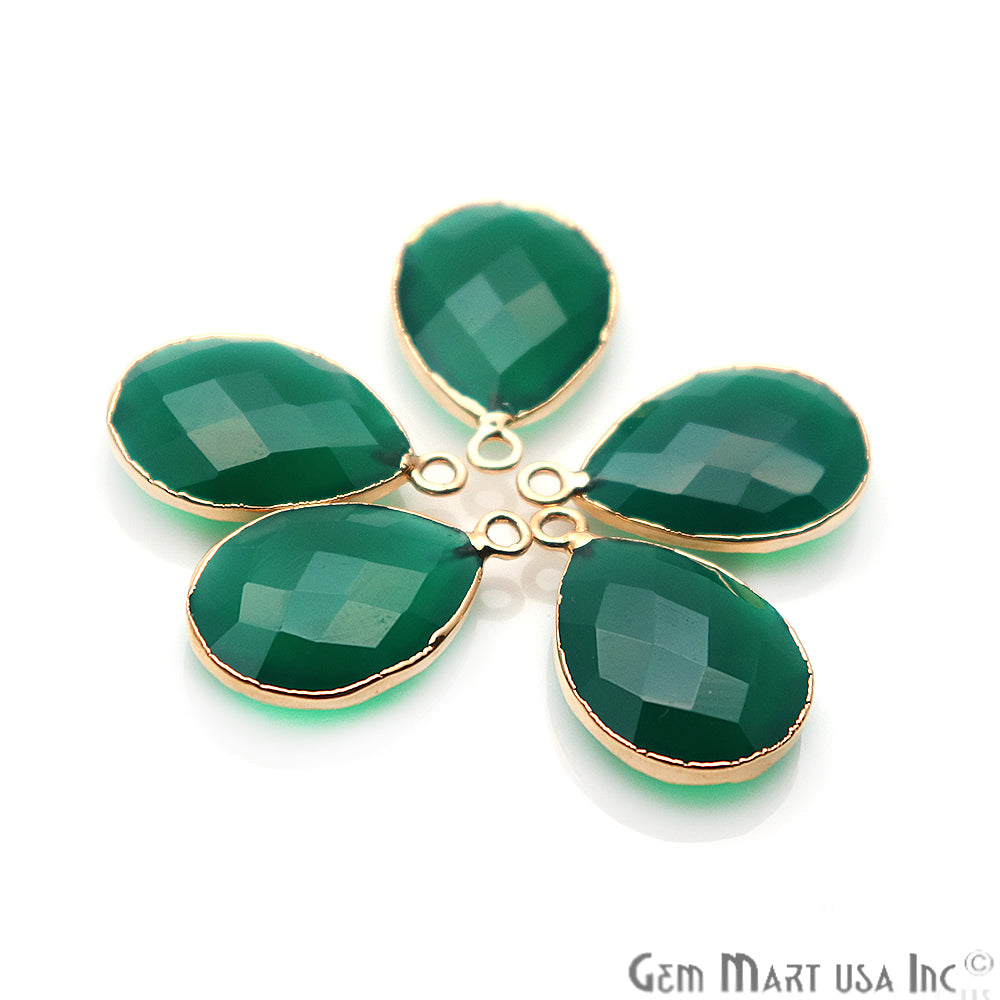 Green Onyx 15x20mm Pears Single Bail Electroplated Gemstone Connector - GemMartUSA