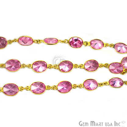 Pink Zircon 7x9mm Oval Gold Bezel Continuous Connector Chain - GemMartUSA (764286828591)