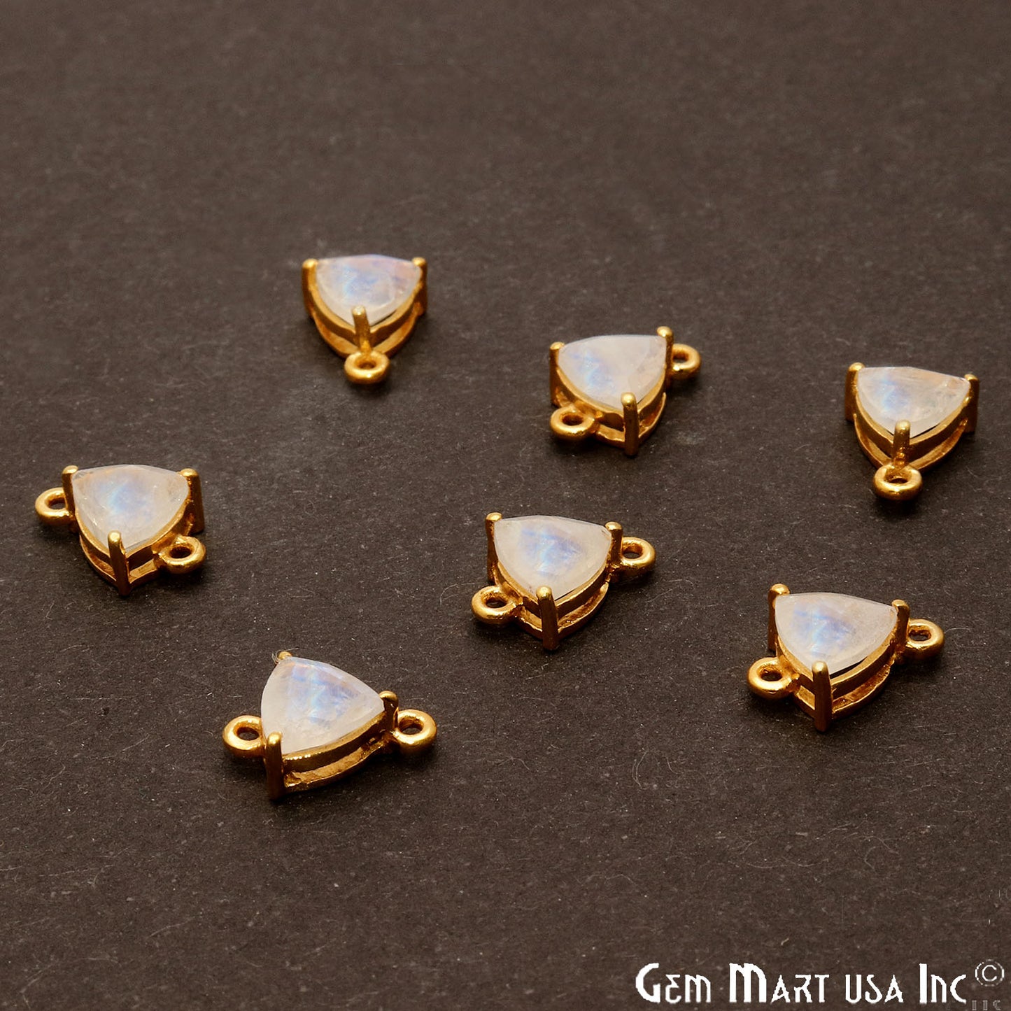 Rainbow Moonstone Prong Setting Gold Plated Flashy Gemstone Connector - GemMartUSA