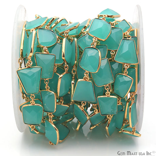 Aqua Chalcedony Bezel Link Gold Plated Continuous Connector Chain - GemMartUSA