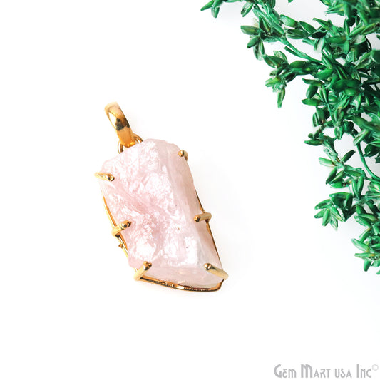 Natural Morganite Organic 32x16mm Gold Plated Prong Setting Single Bail Gemstone Pendant