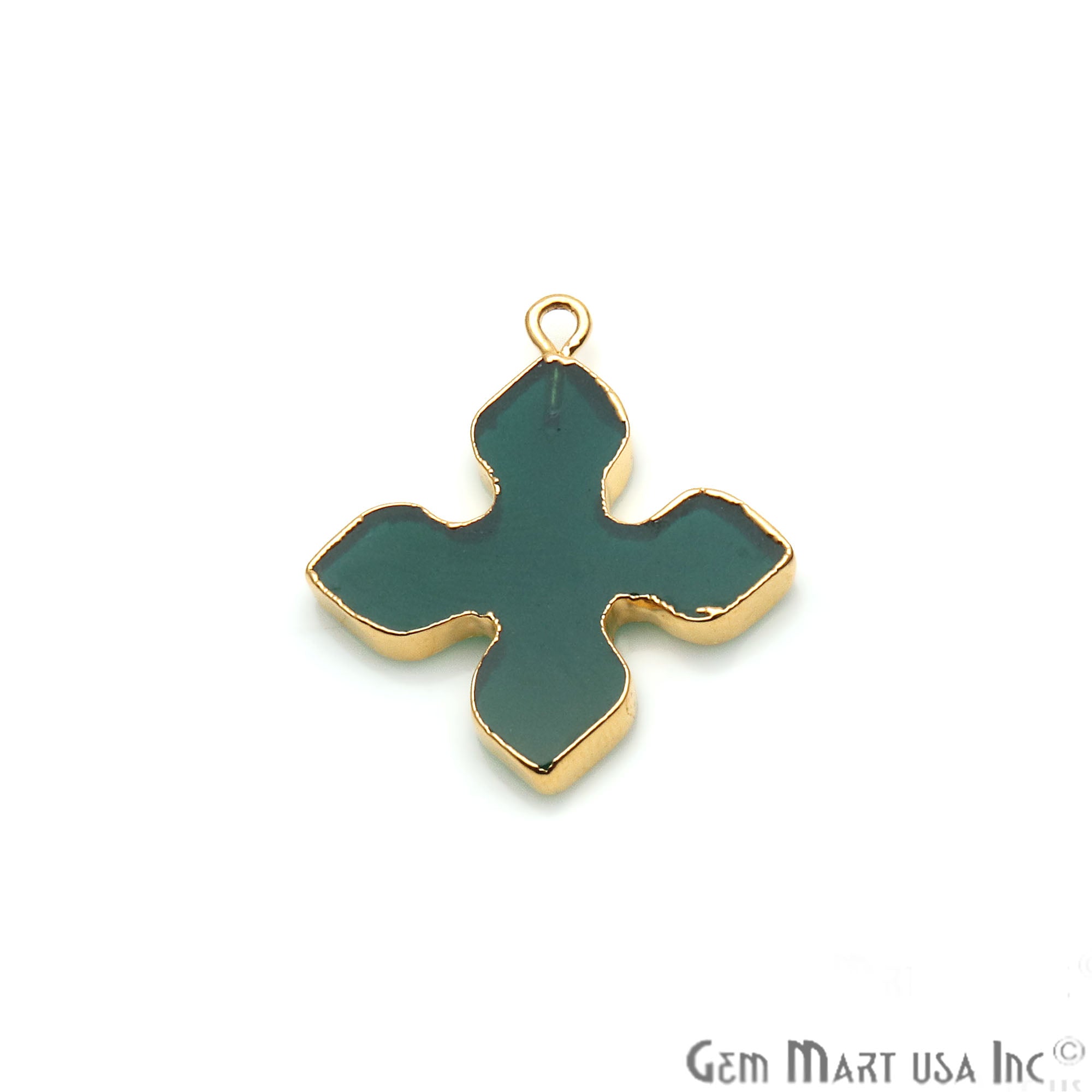 Green Onyx Medieval Cross 29x26mm Gold Electroplated Gemstone Connector - GemMartUSA