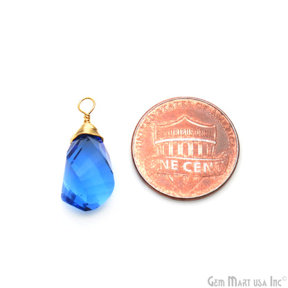 Swiss Blue Topaz Drop 25x8mm Gold Wire Wrapped Single Bail Connector