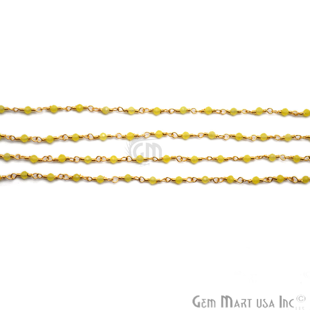 Yellow Chalcedony Gold Plated Wire Wrapped Gemstone Beads Rosary Chain - GemMartUSA (762803912751)