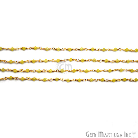 Yellow Chalcedony Gold Plated Wire Wrapped Gemstone Beads Rosary Chain - GemMartUSA (762803912751)