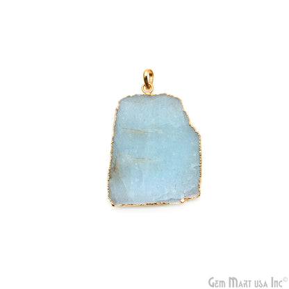 Aquamarine Free Form shape 50x36mm Gold Electroplated Gemstone Single Bail Pendant