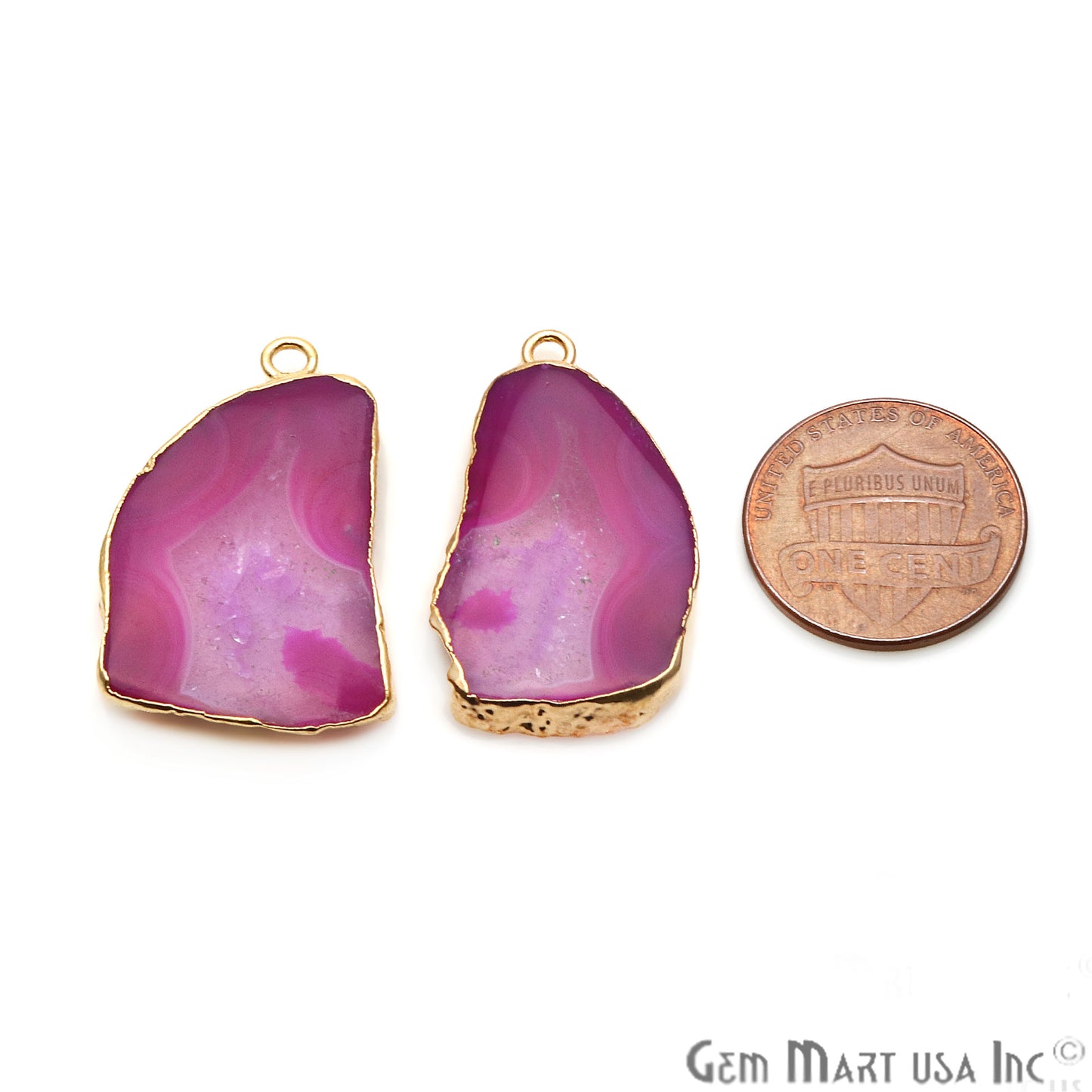 Agate Slice 17x31mm Organic Gold Electroplated Gemstone Earring Connector 1 Pair - GemMartUSA