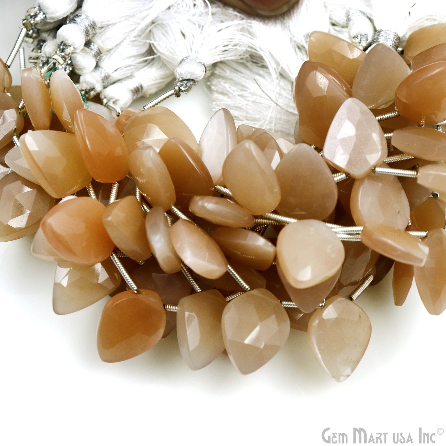 Peach Moonstone Kite Beads, 6 Inch Gemstone Strands, Drilled Strung Briolette Beads, Kite Shape, 16x12mm