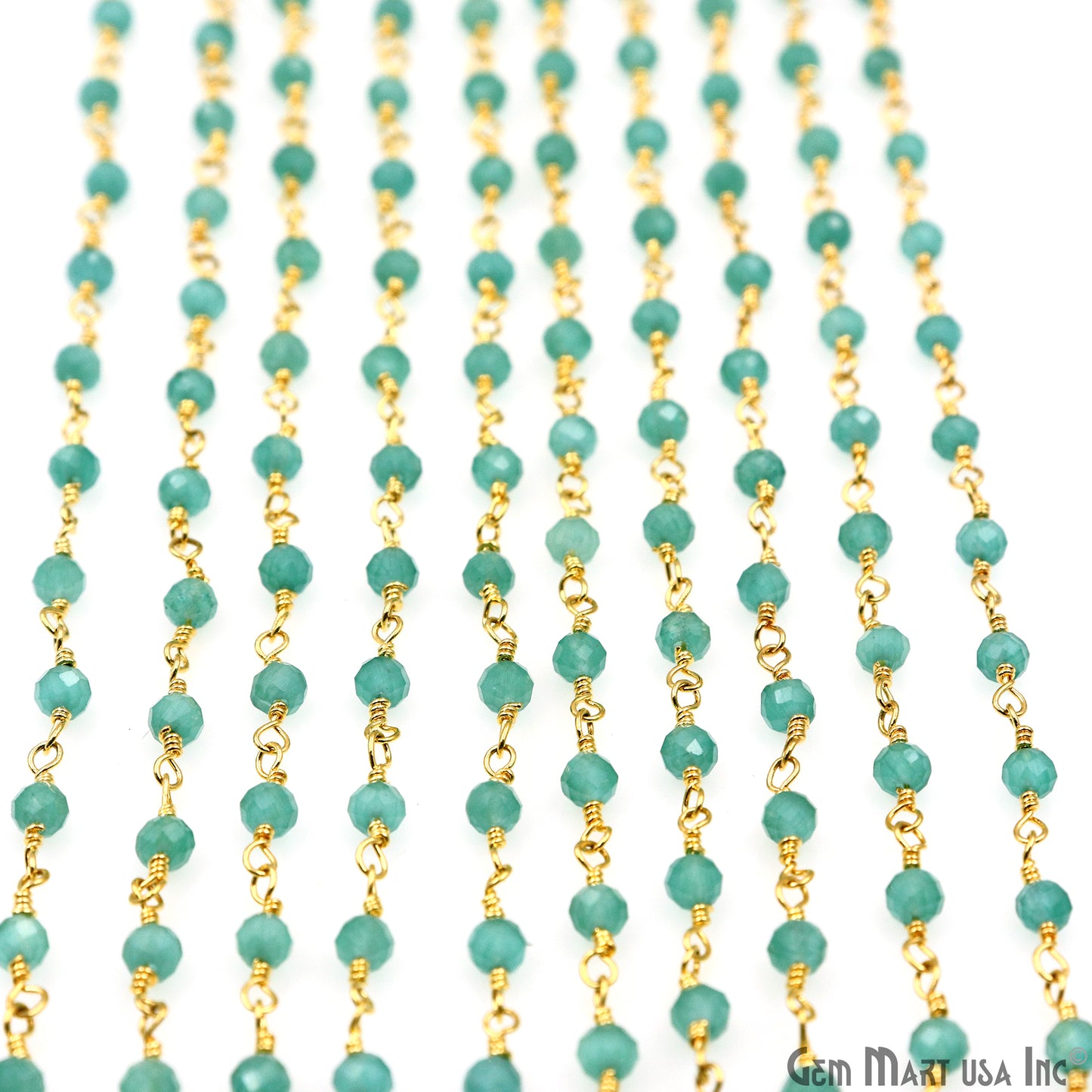 Dark Green Monalisa 3-3.5mm Beads Gold Wire Wrapped Rosary Chain