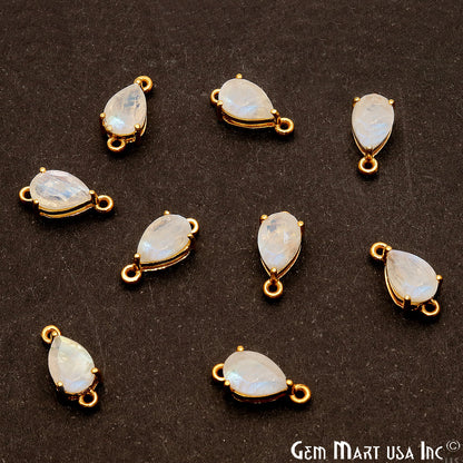 Rainbow Moonstone Prong Setting Gold Plated Flashy Gemstone Connector - GemMartUSA