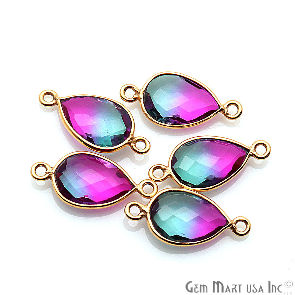 Doublet Aura Quartz 8x12mm Pear Connector (Pick Color,Bail or plating) - GemMartUSA