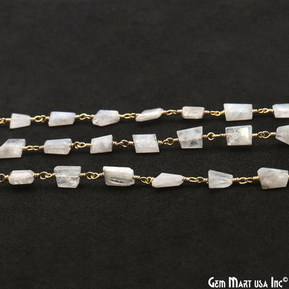 Rainbow Moonstone 12x8mm Smooth Tumble Gold Wire Wrap Bead Rosary Chain