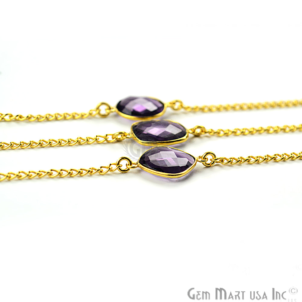 Amethyst 10-15mm Gold Plated Link Bezel Connector Chain - GemMartUSA (764143665199)