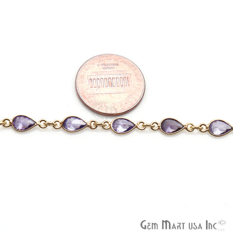 Amethyst 6x4mm Pear Shape Gold Plated Continuous Connector Chain - GemMartUSA