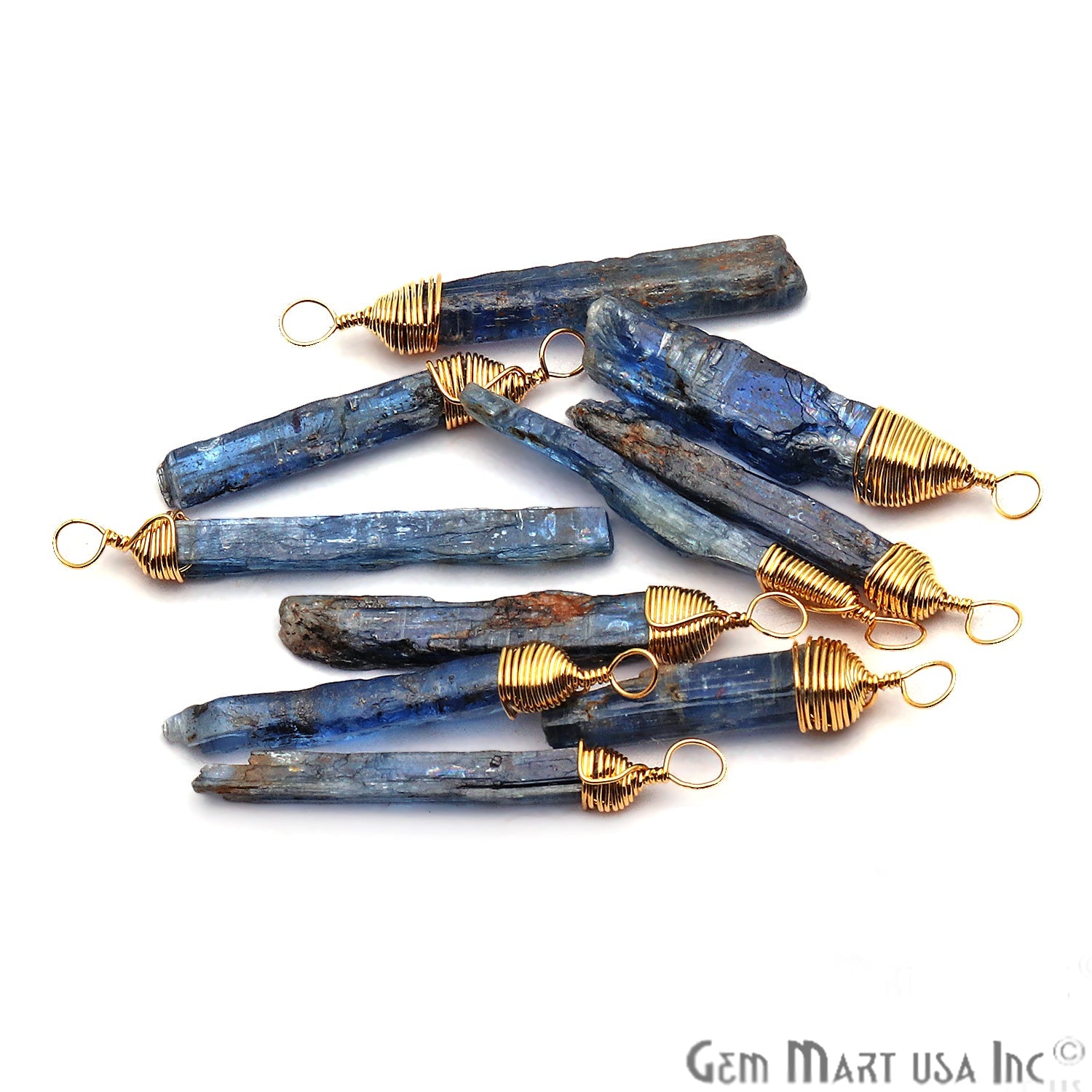 Kyanite Gold Wire Wrapped 30x4mm Jewelry Making Rough Shape Connector - GemMartUSA