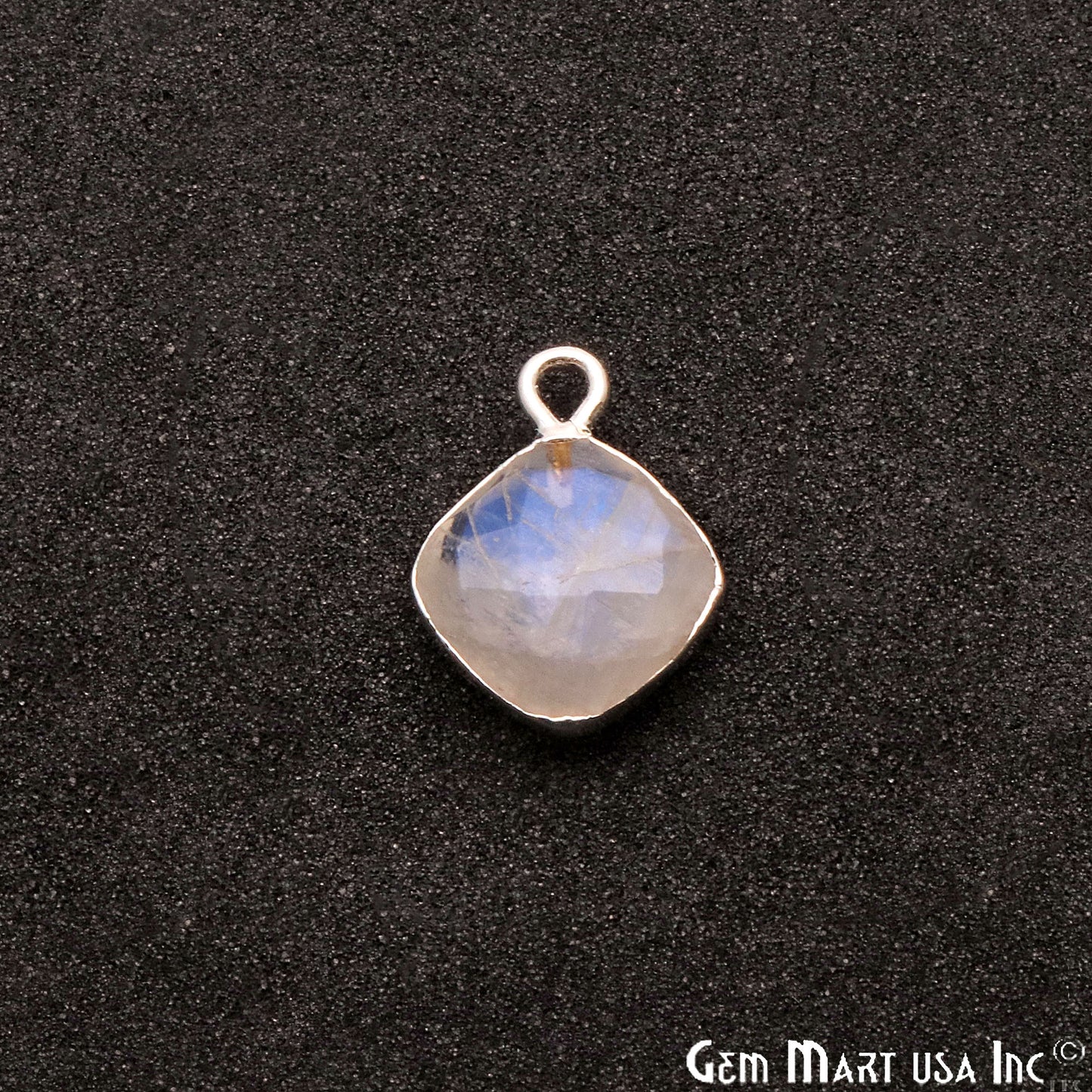 Rainbow Moonstone 10mm Cushion Silver Electroplated Gemstone Connector - GemMartUSA