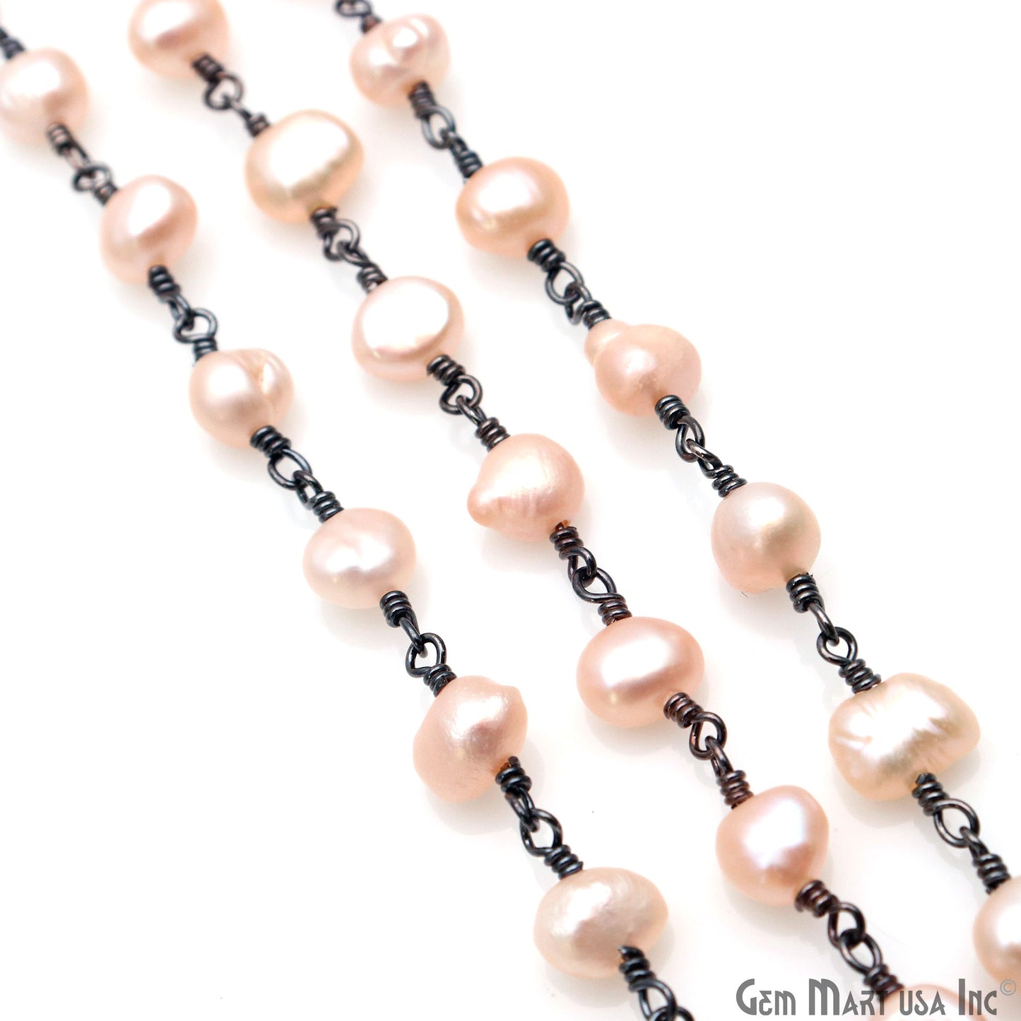 Pink Pearl Free Form Beads 5-6mm Oxidized Gemstone Rosary Chain