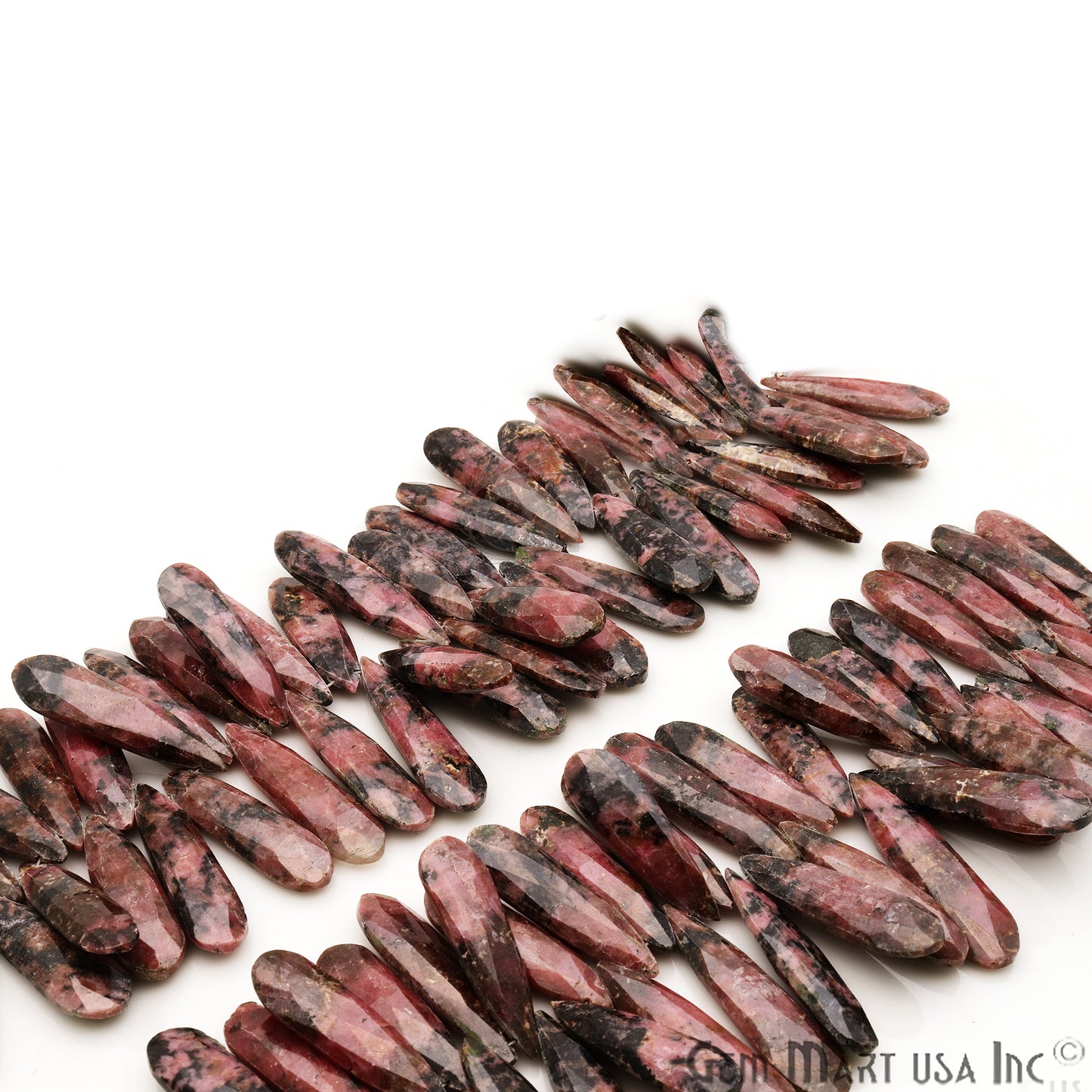 Rhodonite Pears 38x10mm Crafting Beads Gemstone Briolette Strands 8 Inch - GemMartUSA