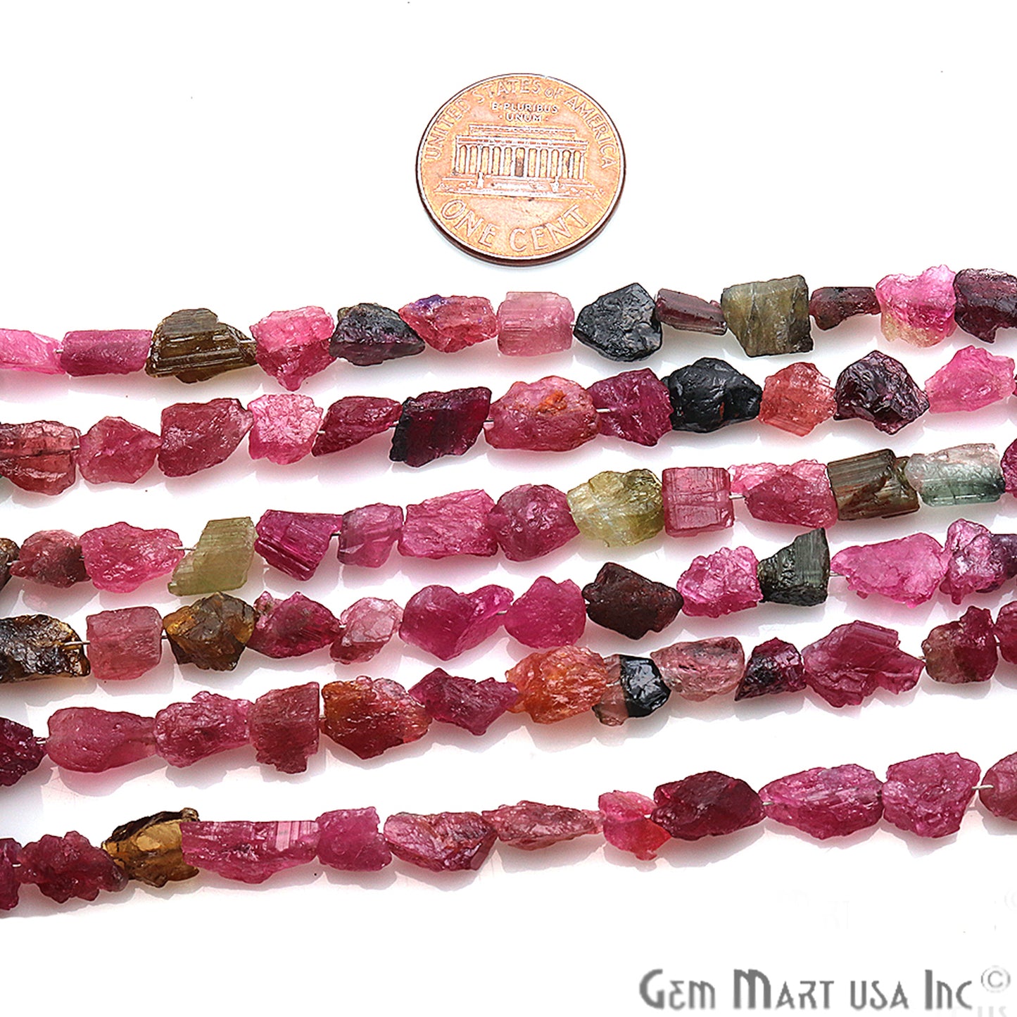 Multi Tourmaline Rough Gemstone 13x7mm Beaded Bracelet Handmade Silver Wire Rondelle - GemMartUSA