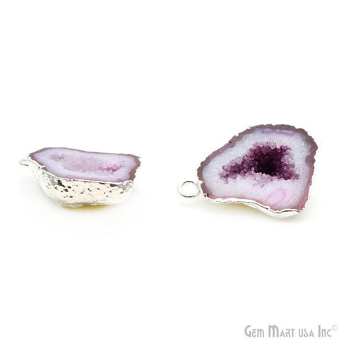 Geode Druzy 22x32mm Organic Silver Electroplated Single Bail Gemstone Earring Connector 1 Pair