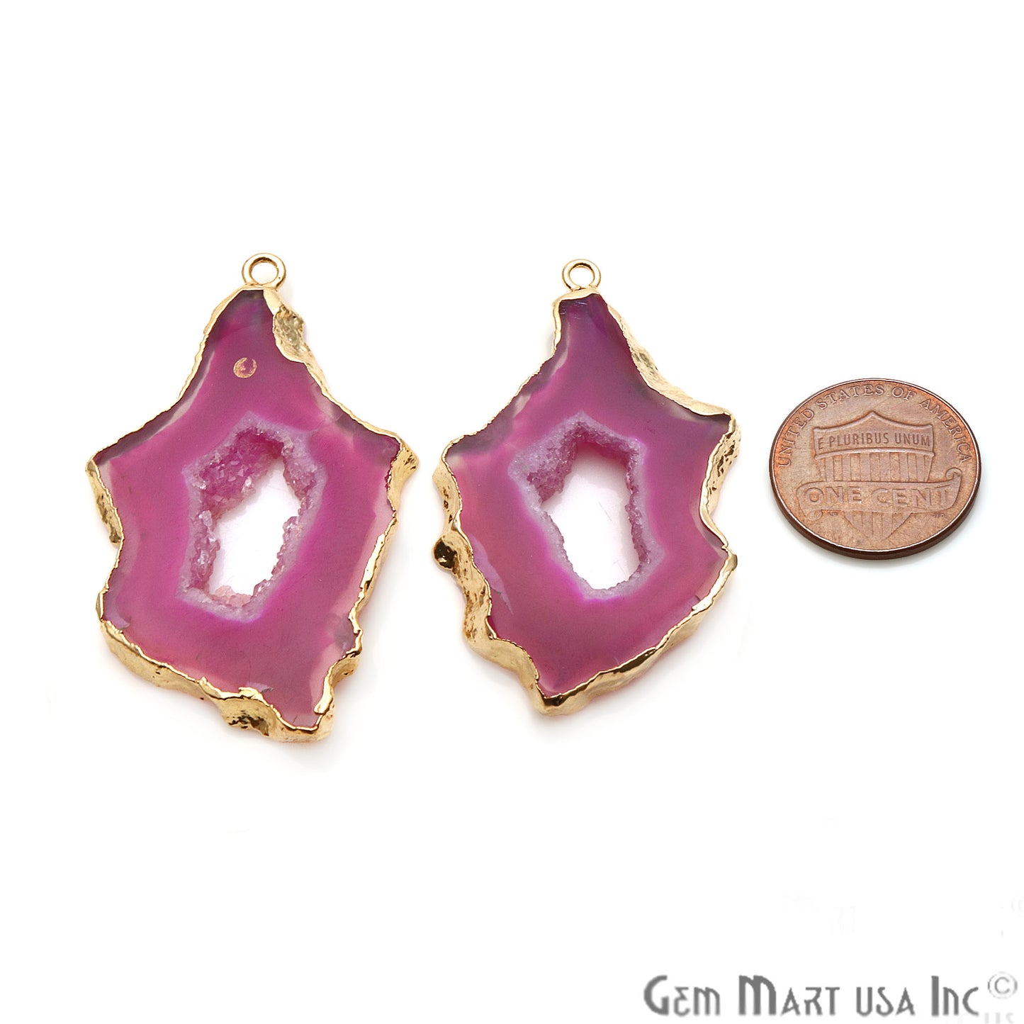 Agate Slice 46x22mm Organic Gold Electroplated Gemstone Earring Connector 1 Pair - GemMartUSA