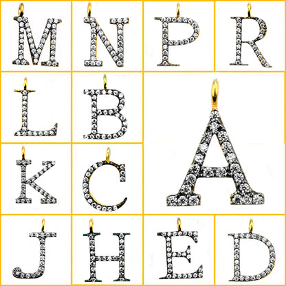 A' Alphabet Charm CZ Pave Gold Vermeil Charm for Bracelet & Pendants - GemMartUSA