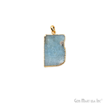 Aquamarine Free Form shape 40x23mm Gold Electroplated Gemstone Single Bail Pendant