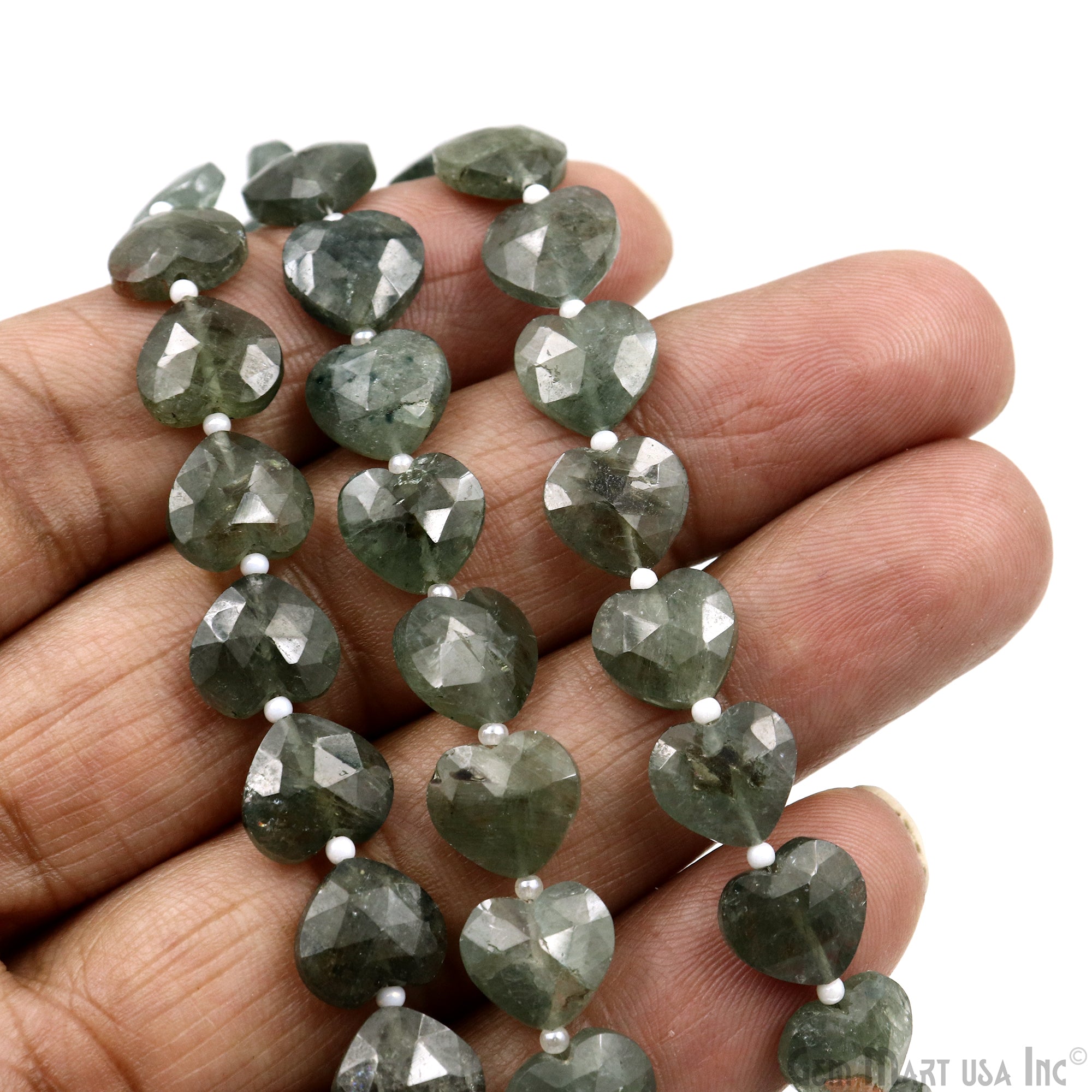 Green Apatite Faceted Heart Shape 10mm Beads Gemstone 7 Inch Strands Briolette Drops
