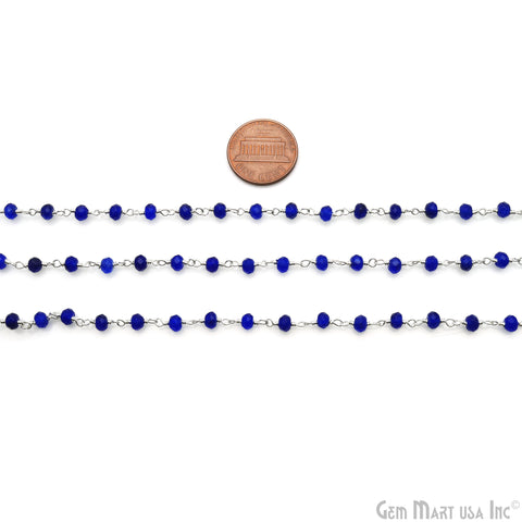 Blue Jade 4mm Faceted Beads Silver Wire Wrapped Rosary Chain